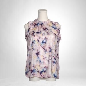 Dolan Anthropologie Size Small Blouse Ruffled Collar Sleeveless Pink Blue Yellow
